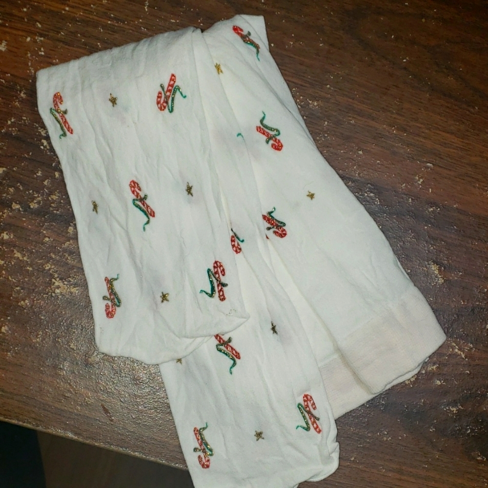 White Tights w Embroidered Candy Canes